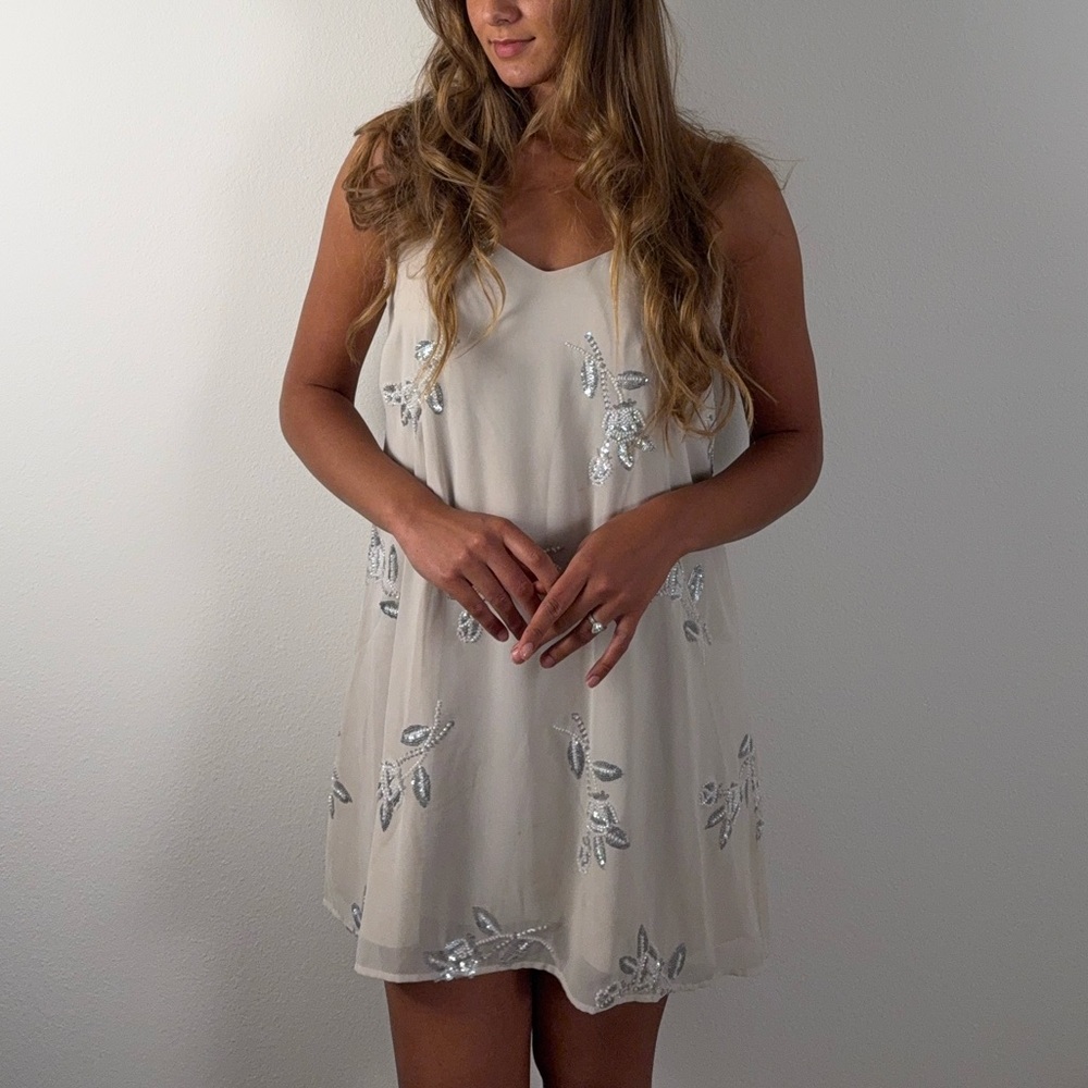 Lulu's Cream and Silver Mini Dress